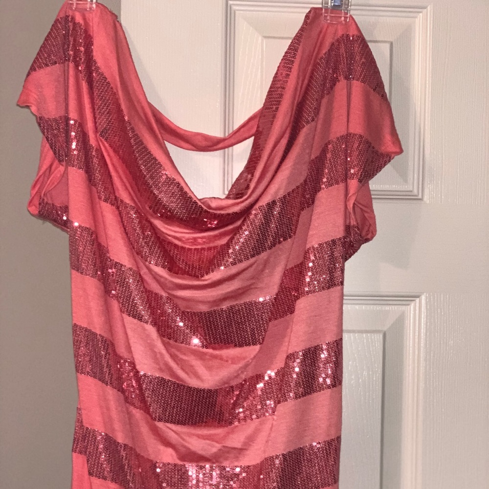 Day trip sequin drape front top